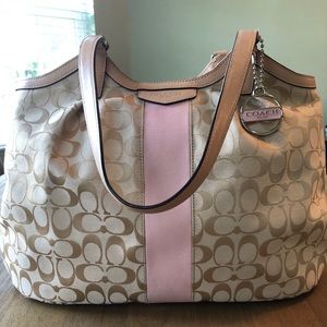 Coach Tote purse beige with a light pink accent